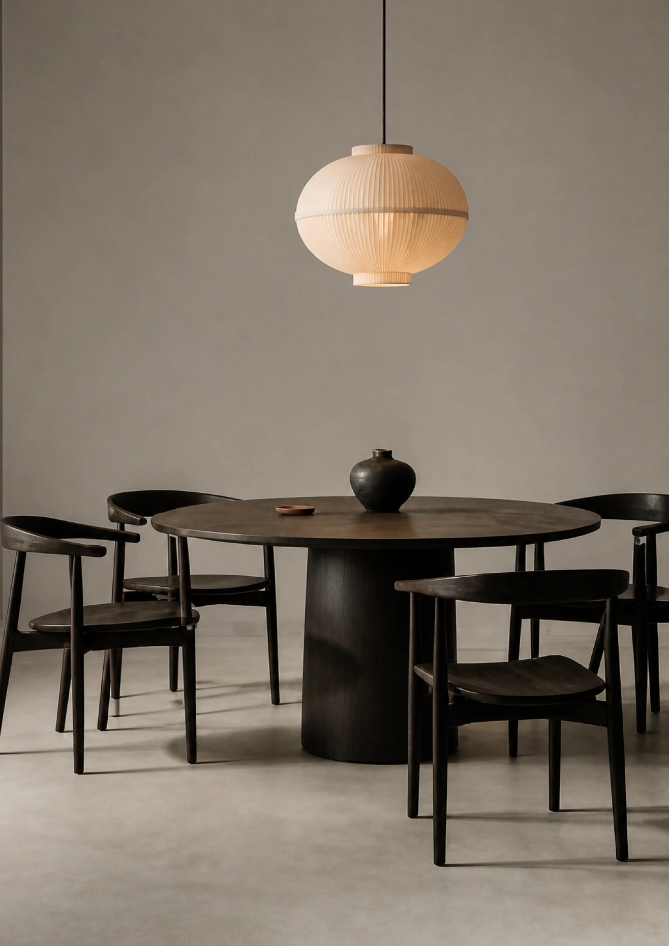 Round dining table with four chairs